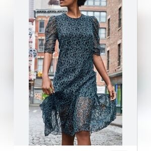 NWT See by Chloe Floral Mesh Midi Lace Blue dress size 42/ 12